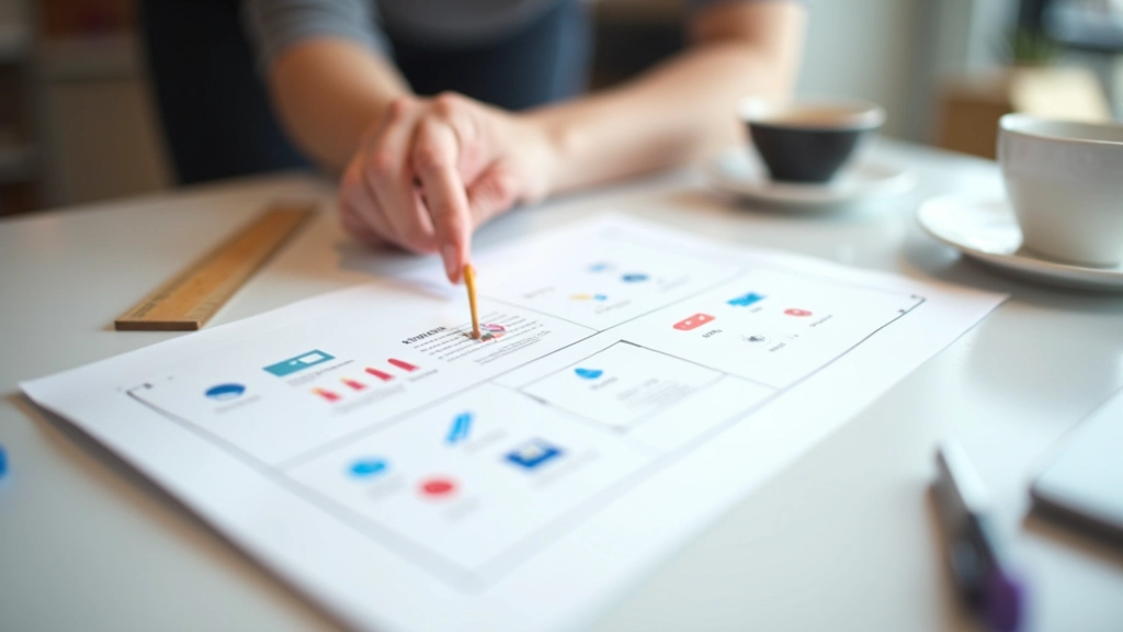 Designer's hand arranging decorative icon elements showing spacing and alignment principles