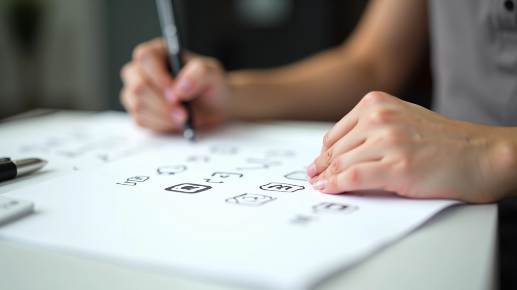 Designer sketching and developing multiple icon design variations during the creative process